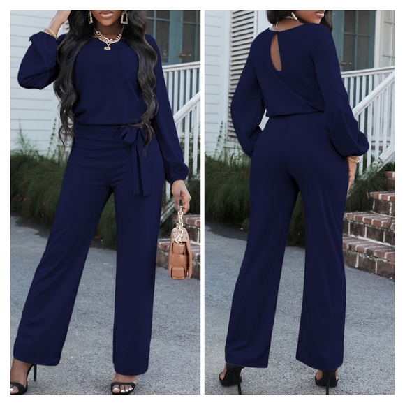 (Out of stock) Red Boat Neck Tie Belt Jumpsuit - Picture 6 of 6